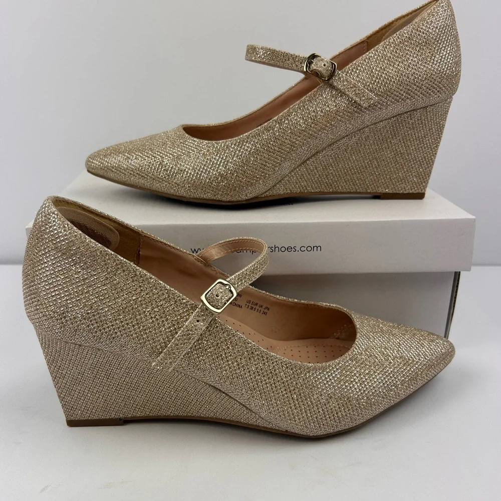 Dream Pairs Glittering Gold Wedges for Women